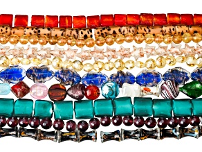 Multicolor Lampwork 10-28mm Assorted Shape Bead Strand Set of 10