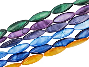 Multicolor Mother-of-Pearl 30x10mm Marquise Bead Strand Set of 6