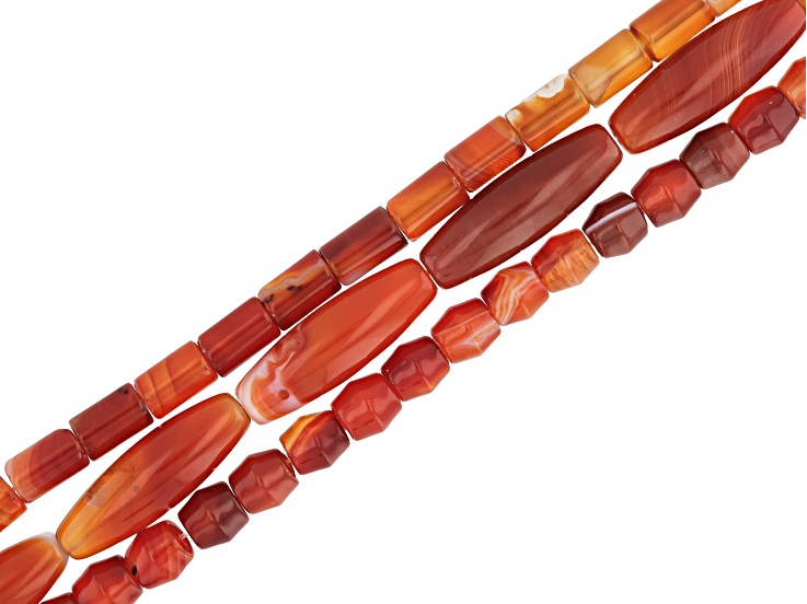 Orange Agate 8mm, 16x10, & 10x15mm Barrel Bead Strand Set of 3