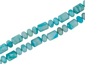 Light Turquoise Color Quartzite 8x12mm Capsule Shape & 8mm Rondelle Bead Strand Set of 2