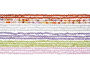Multicolor Cubic Zirconia 2mm Faceted Round Bead Strand Set of 16