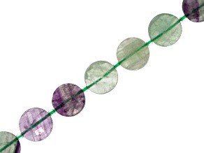 Rainbow Fluorite 13-14mm Faceted Coin Bead Strand Approximately 14-15" in Length
