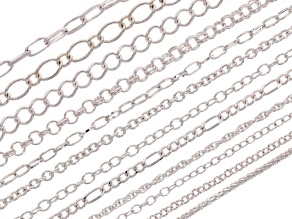 Chain Set Of 12 Assorted Style Silver Tone With Lobster Clasp Apx 18 inch Length