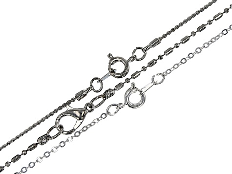 Chain Set of 12 in Assorted Links with Clasps in Silver Tone Appx 18" in Length