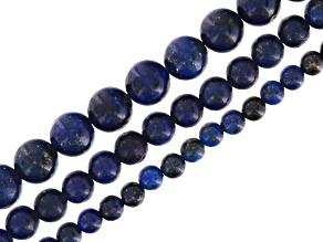 Lapis Lazuli Round Bead Strand Set/3 in Appx 4, 6 & 8mm Appx 15-16" Length