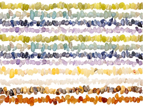 36 INCH STRANDS SMALL GLASS CHIP BEADS YELLOW BLUE GREEN