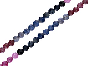 Ruby & Dumortierite in Quartz Shaded Faceted Round appx 2.5-3mm Bead Strand Set of 2 appx 12.5"