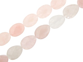 Rose Quartz Faceted appx 18x13mm Teardrop & Oval Shape Bead Strand Set of 2 appx 6.5-7.5"