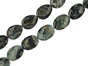 Kambaba Stone Faceted appx 18x13mm Oval & Teardrop Shape Bead Strand Set of 2 appx 6.5-7.5"