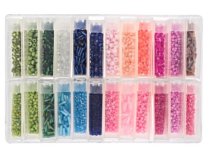 Glass Seed Beads In Storage Case In Sizes 11/0 & 6/0 & 5MM Bugle Beads In Assorted Colors