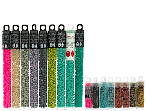 Seed Bead Revolution Supply Kit includes Superduos, Superunos, Tilas, And Miniduos 17 Tubes Total