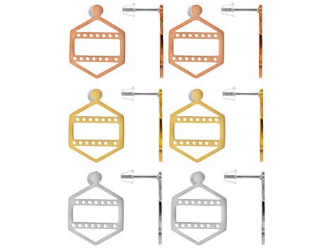 Centerline Earring Kit For Beading incl 2 Pairs Each in Rhodium Tone, Rose Tone & Gold Tone