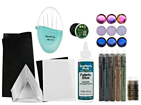 Bead Embroidery Basics & Beyond Supply Kit Beading Foundation, Beads, Glue, Ultrasuede and Needles