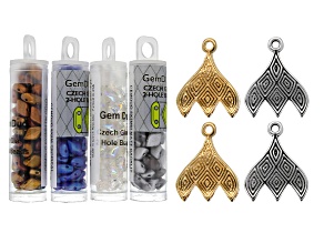 Gem Duos Bead Earring Component and appx 8x5mm Gem Duos Bead Kit in 4 Assorted Colors