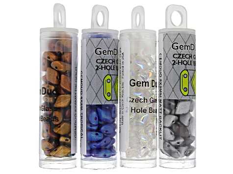 Gem Duos Bead Earring Component and appx 8x5mm Gem Duos Bead Kit in 4 Assorted Colors