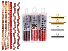 Burnt Umber Colorway 3 Miyuki Delica Seed Bead Tubes, 6 Bead Strands & 4 Metal Slide Tubes Kit