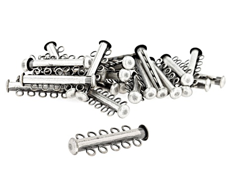 5-Strand Slide Clasp Set of Appx 24 Pieces in Antiqued Silver Tone Appx 32mm