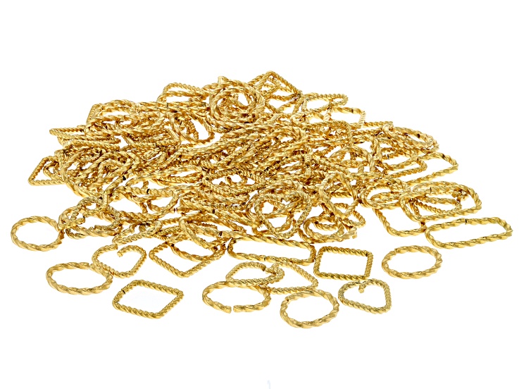 18k Gold over Stainless Steel Rope Textured Jump Rings in 4 Shapes