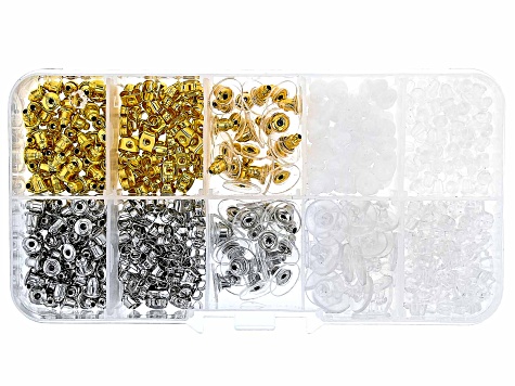 Brass and Silicone Earring Backs appx 540 pcs in total and Clear Plastic  Organizer Container - JMKIT00055