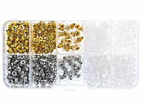Brass and Silicone Earring Backs appx 540 pcs in total and Clear Plastic Organizer Container