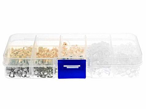 Brass and Silicone Earring Backs appx 540 pcs in total and Clear Plastic Organizer Container