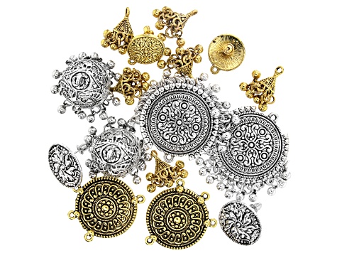 Assorted Component Set in Antiqued Gold Tone and Antiqued Silver Tone 16 Pieces Total