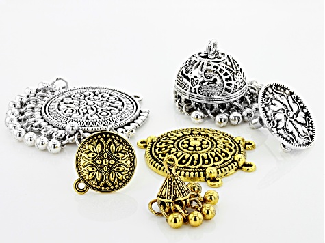 Assorted Component Set in Antiqued Gold Tone and Antiqued Silver Tone 16 Pieces Total