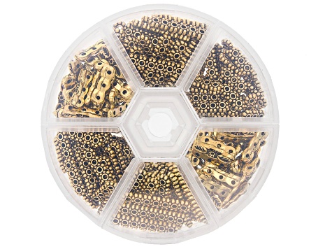 Multi Strand Spacer Bead Kit in 5 Styles in Antiqued Gold Tone Appx 200 Pieces Total w/ Storage Case