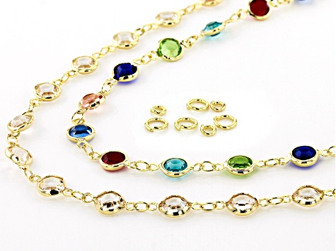 Multi Color & Colorless Crystal Beaded Chain Kit with Findings in Gold ...