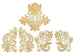Fancy Filigree Component Set in 3 Designs in Gold Tone 5 Pieces Total