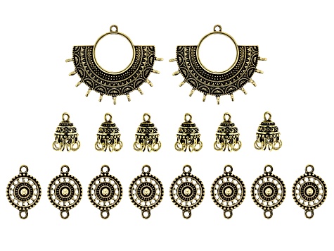 Old World Inspired Focal & Component Kit in Antiqued Gold Tone 16 Pieces Total