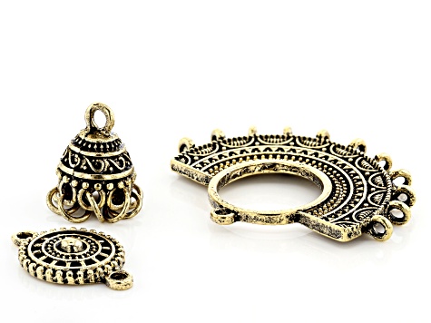 Old World Inspired Focal & Component Kit in Antiqued Gold Tone 16 Pieces Total
