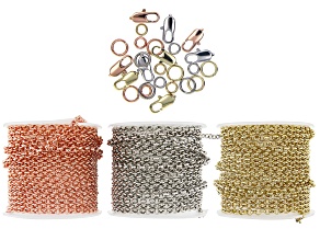 Unfinished Chain with Findings in Silver Tone, Gold Tone, and Rose Tone 300" Total