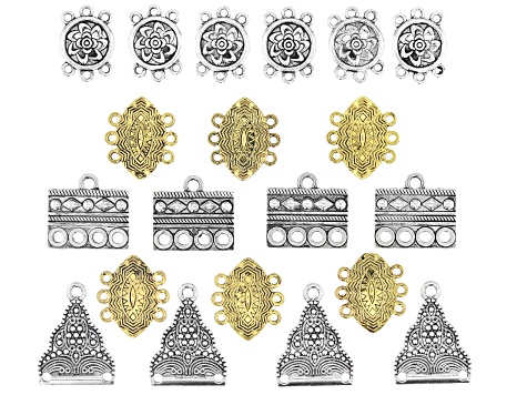 Turkish Inspired Bracelet Connectors in 4 Designs in Antiqued Silver and Gold Tones 20 Pieces Total