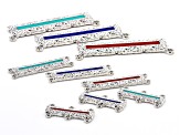Indonesian Inspired Enamel Bar Pendant and Connector Kit in 3 Designs in Silver Tone 28 Pieces Total