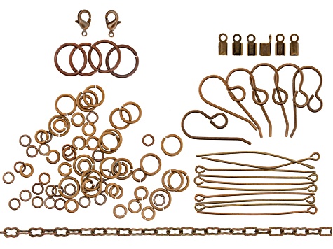 Vintaj Natural Brass Jewelry Findings Kit Includes Chain, Clasps, Jump Rings and More Appx 104 Pcs