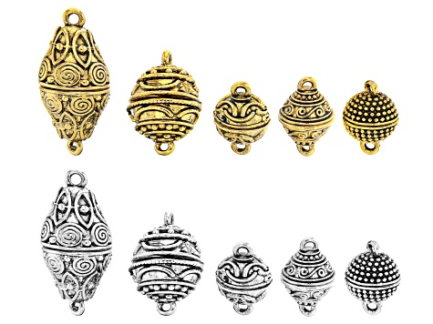 Indonesian Inspired Magnetic Clasp Set of 10 in 5 Styles in Antiqued Silver and Antiqued Gold Tones
