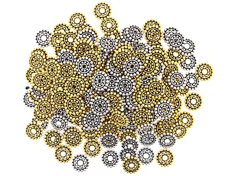 Beaded Spacer Beads Appx 13x2mm in Antiqued Silver Tone and Antiqued Gold Tone Appx 200 Pieces Total