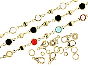 Multi-Color Glass Crystal Chain Set of 3 Strands in Gold Tone Appx 30" Each with Findings