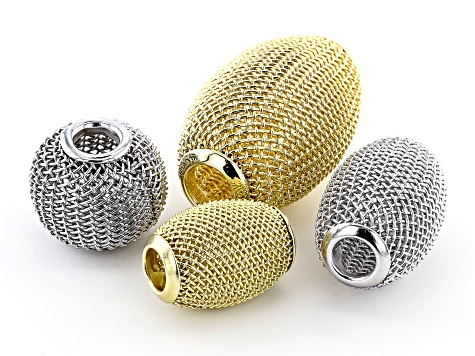 Mesh Oval Metal Bead Kit in Silver and Gold Tones Includes 4 Sizes Appx 62 Beads Total