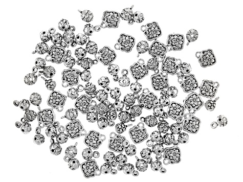 Bead with Jump Ring Kit in 3 Styles in Antiqued Silver Tone Appx 110 Pieces Total