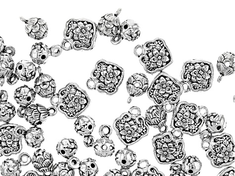 Bead with Jump Ring Kit in 3 Styles in Antiqued Silver Tone Appx 110 Pieces Total
