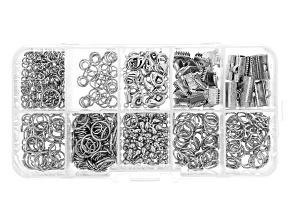 Assorted Findings Kit in Rhodium Over Brass Appx 622 Pieces Total