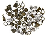 Indonesian Inspired Bail Kit in 9 Designs in Antiqued Silver Tone and Antiqued Brass Tone 54 Pieces