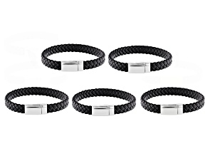Faux Leather Bracelet Foundation Set of 5 in Black with Silver Tone Magnetic Clasp