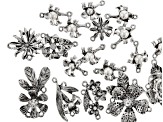 Floral Component Kit in 10 Styles in Antiqued Silver Tone 18 Pieces Total