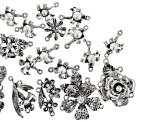 Floral Component Kit in 10 Styles in Antiqued Silver Tone 18 Pieces Total