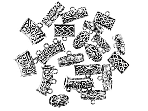 Tube Bail Kit in 7 Designs in Antiqued Silver Tone 20 Pieces Total