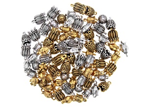 Filigree End Cap Kit in 4 Designs in Antiqued Silver and Antiqued Gold Tones Appx 80 Pieces Total