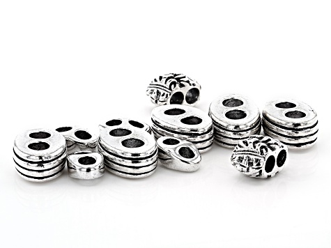 Large Hole Double Spacer Bead Kit in 3 Styles in Antiqued Silver Tone Appx 60 Pieces Total